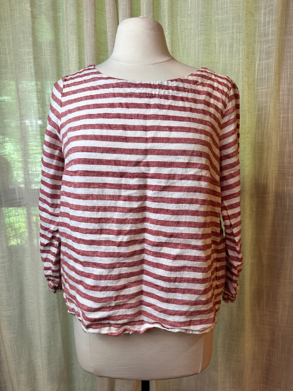 Rachel Zoe 100% Linen Red White Striped Blouse Top Size Large